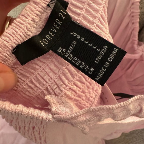 NWT Forever 21 Light Pink Mini Dress Smocked Sundress Tie Front Sleeveless SZ L - Picture 4 of 8